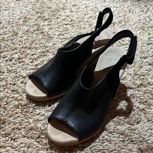 Comfortable Clarks Black Wedge Slingbacks, size 6